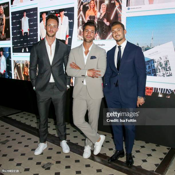 Influencer Daniel Fuchs, Kosta Williams and Sandro Rasa during the Douglas X Peter Lindbergh campaign launch at ewerk on May 30, 2018 in Berlin,...
