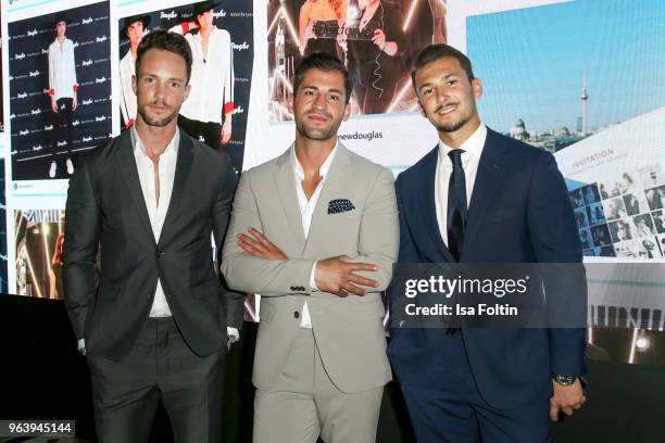 Influencer Daniel Fuchs, Kosta Williams and Sandro Rasa during the Douglas X Peter Lindbergh campaign launch at ewerk on May 30, 2018 in Berlin,...