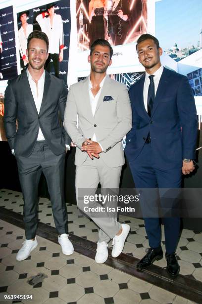 Influencer Daniel Fuchs, Kosta Williams and Sandro Rasa during the Douglas X Peter Lindbergh campaign launch at ewerk on May 30, 2018 in Berlin,...