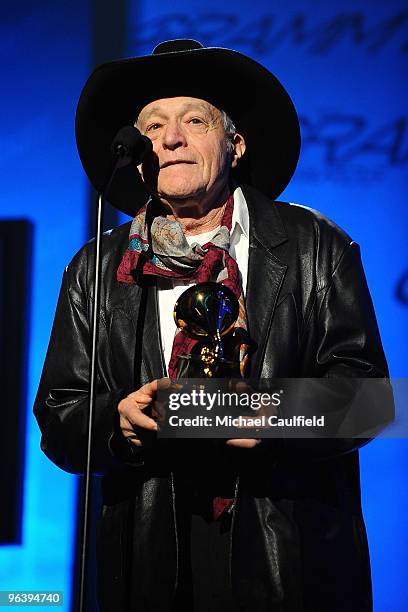 Musician Ramblin Jack Elliott receives an award at the 52nd Annual GRAMMY Awards pre-telecast held at Staples Center on January 31, 2010 in Los...