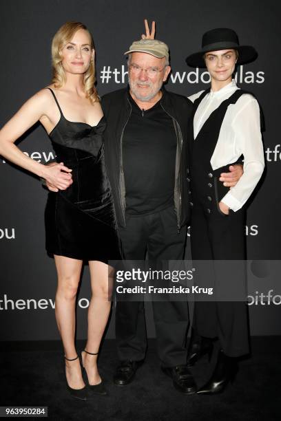 Amber Valletta, Peter Lindbergh and Cara Delevingne during the Douglas X Peter Lindbergh campaign launch at ewerk on May 30, 2018 in Berlin, Germany.