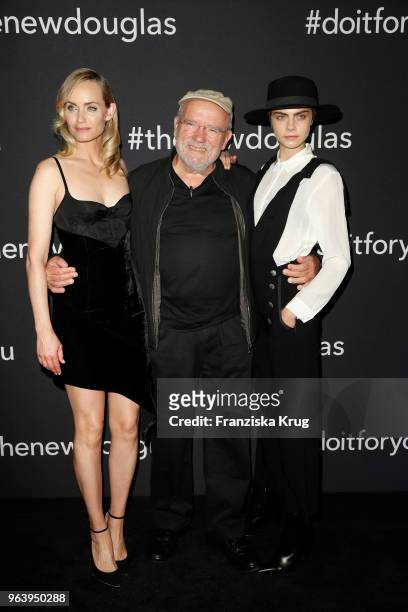 Amber Valletta, Peter Lindbergh and Cara Delevingne during the Douglas X Peter Lindbergh campaign launch at ewerk on May 30, 2018 in Berlin, Germany.