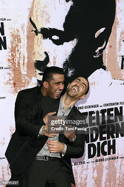 Arafat Abou - Chaker and rapper Bushido attend the premiere of "Zeiten aendern Dich" on February 3, 2010 in Berlin, Germany.