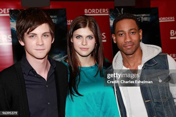 Actors Logan Lerman, Alexandra Daddario and Brandon T. Jackson attend a meet and greet with the cast of "Percy Jackson And The Olympians: The...