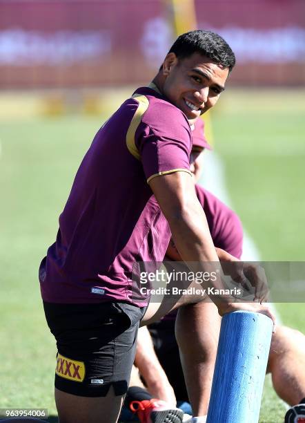 Joe Ofahengaue is seen during a Queensland Maroons training session at Sanctuary Cove on May 31, 2018 at the Gold Coast, Australia.