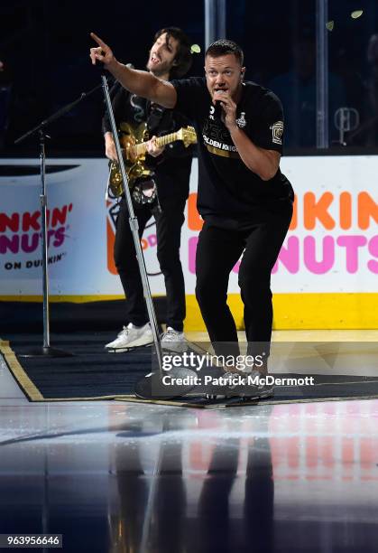 Daniel Platzman and Ben McKee of Imagine Dragons perform before Game Two of the 2018 NHL Stanley Cup Final between the Washington Capitals and the...