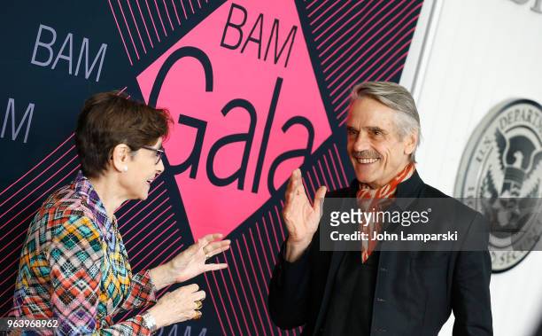 Joan Juliet Buck and Jeremy Irons attend BAM Gala 2018 at Brooklyn Cruise Terminal on May 30, 2018 in New York City.
