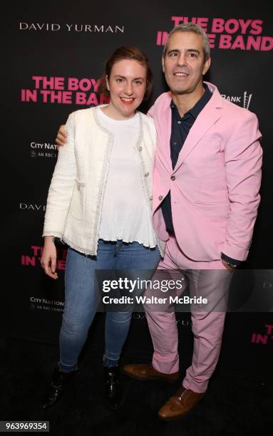 Lena Dunham and Andy Cohen attend 'The Boys in the Band' 50th Anniversary Celebration at The Booth Theatre on May 30, 2018 in New York City.