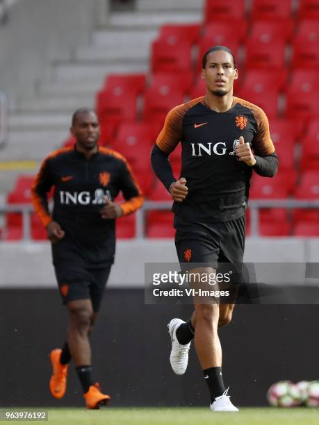 Ryan Babel of Holland, Virgil van Dijk of Holland during a training session prior to the International friendly match between Slovakia and The...