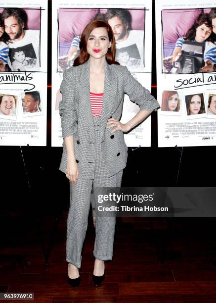 Aya Cash attends the premiere of Paramount Pictures and Vertical Entertainment's 'Social Animals' at The Landmark on May 30, 2018 in Los Angeles,...