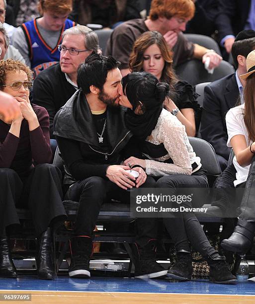 Pete Wentz and Ashlee Simpson Wentz attend the Washington Wizards vs. New York Knicks basketball game at Madison Square Garden on February 3, 2010 in...