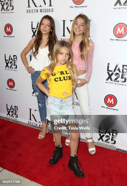 Kaylee Quinn, CoCo Quinn and Rihanna Quinn attend the dance video release party For "Florets" at Victory Theatre on May 30, 2018 in Burbank,...