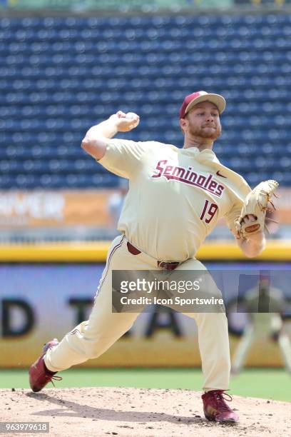 Florida State pitcher Andrew Karp during the ACC Baseball Championship game between the Florida State and the Louisville Cardinals on May 27 at...