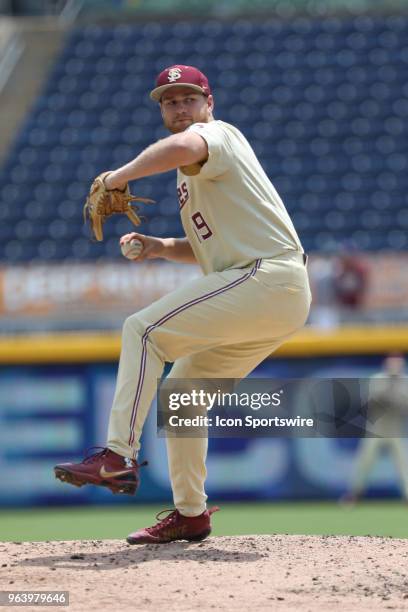 Florida State pitcher Andrew Karp during the ACC Baseball Championship game between the Florida State and the Louisville Cardinals on May 27 at...