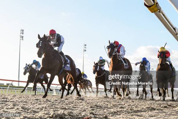 Ajuda ridden by Michael Dee wins the Nine Mile Fresh BM64 Handicap at Racing.com Park Synthetic Racecourse on May 31, 2018 in Pakenham, Australia.