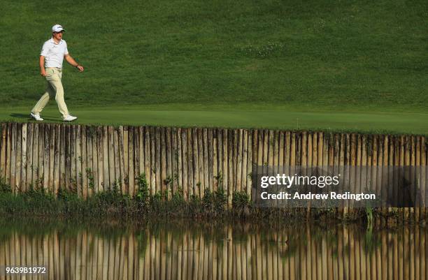 Paul Dunne of Ireland walks on the 12th hole during day one of the Italian Open at Gardagolf CC on May 31, 2018 in Brescia, Italy.