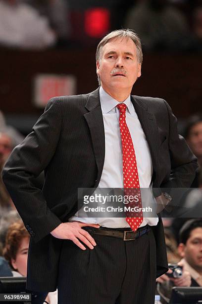 Head coach Mike D'Antoni of the New York Knicks watches his team play the Washington Wizards at Madison Square Garden February 3, 2010 in New York...