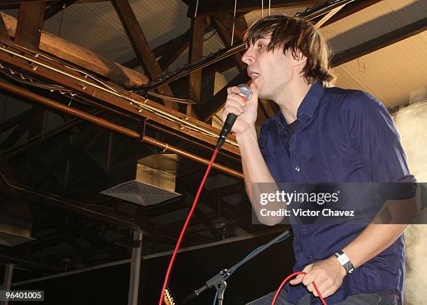 Lead singer Thomas Mars of the French alternative rock band Phoenix performs at Salon Vive Cuervo on February 2, 2010 in Mexico City, Mexico.