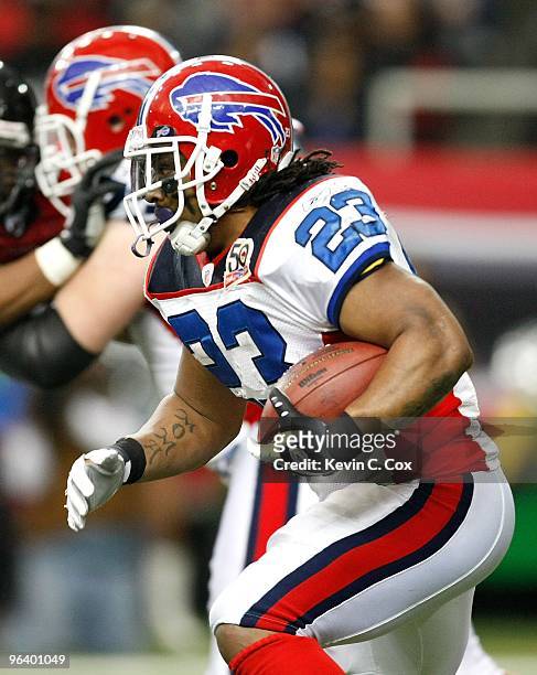 Marshawn Lynch of the Buffalo Bills against the Atlanta Falcons at Georgia Dome on December 27, 2009 in Atlanta, Georgia.