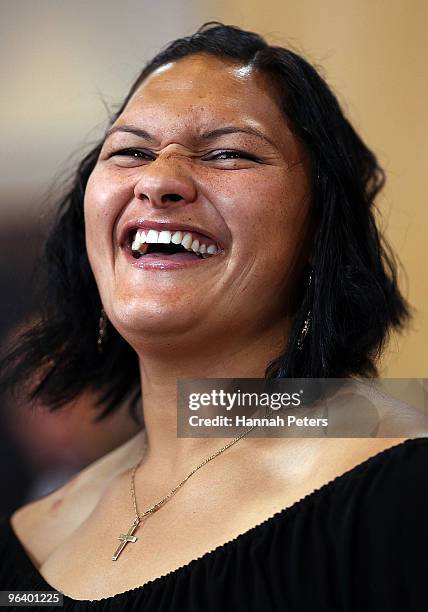 Valerie Vili is interviewed at the 2009 Halberg Awards at Sky City on February 4, 2010 in Auckland, New Zealand.