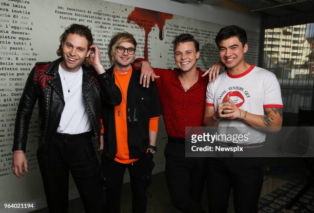 Luke Hemmings, Michael Clifford, Ashton Irwin and Calum Hood of Five Seconds Of Summer pose during a photo shoot in Sydney, New South Wales.