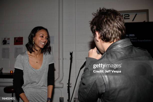 Actors Zoe Saldana and Emile Hirsch attend the "Have a Heart for Haiti" event held at Palihouse Holloway on February 3, 2010 in West Hollywood,...