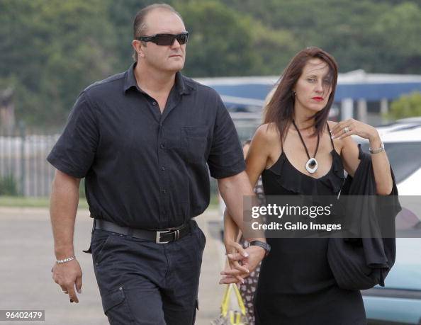 Hannes Strydom and his wife arrive at Ruben Kruger's funeral service ...
