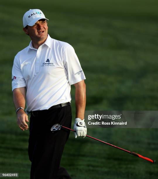 Paul Lawrie of Scotland during the first round the Omega Dubai Desert Classic on the Majlis Course at the Emirates Golf Club on February 4, 2010 in...