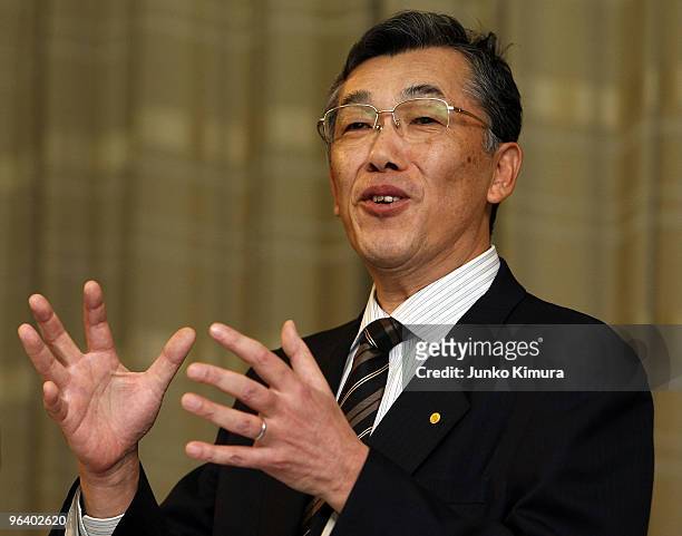 Toyota Motor Corporation Managing Officer Hiroyuki Yokoyama speaks at a press conference at their Tokyo headquarters on February 4, 2010 in Tokyo,...