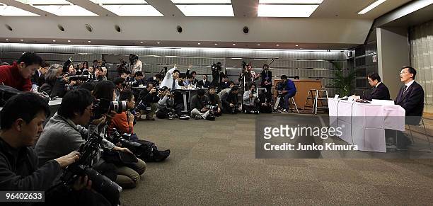 Toyota Motor Corporation Managing Officer Hiroyuki Yokoyama speaks at a press conference at their Tokyo headquarters on February 4, 2010 in Tokyo,...