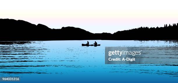 great outdoors lake - kayaking stock illustrations