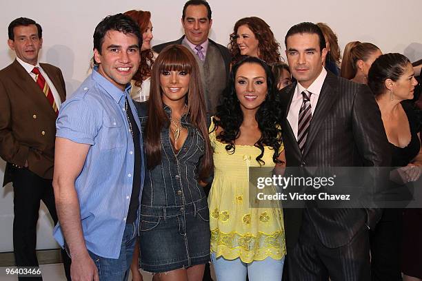 Actor Mauricio Barcelata, actresses Rosana Najera, Ivonne Montero and actor Mauricio Islas attend the "La Loba" Soap Opera launch press conference...