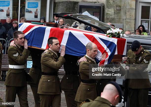 The coffin of army explosives expert Captain Daniel Read who died in in an explosion in the Musa Qaleh area of northern Helmand province Afghanistan...