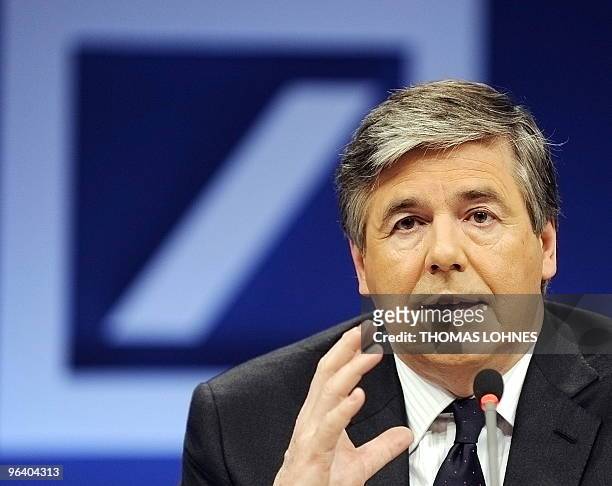 Deutsche Bank CEO Josef Ackermann addresses a results press conference for 2009 in Berlin on February 4, 2010. Deutsche Bank, Germany's biggest...