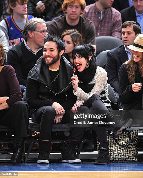 Pete Wentz and Ashlee Simpson Wentz attend the Washington Wizards vs. New York Knicks basketball game at Madison Square Garden on February 3, 2010 in...