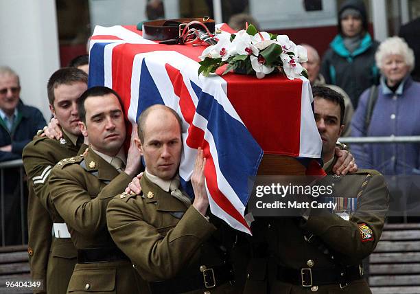 The coffin of army explosives expert Captain Daniel Read who died in in an explosion in the Musa Qaleh area of northern Helmand province Afghanistan...