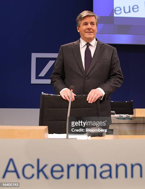 Josef Ackermann, chief executive officer of Deutsche Bank AG, arrives for a news conference in Frankfurt, Germany, on Thursday, Feb. 4, 2010....