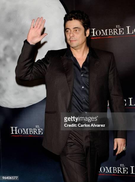 Actor Benicio del Toro attends a photocall for "El Hombre Lobo" at the Santo Mauro Hotel on February 4, 2010 in Madrid, Spain.