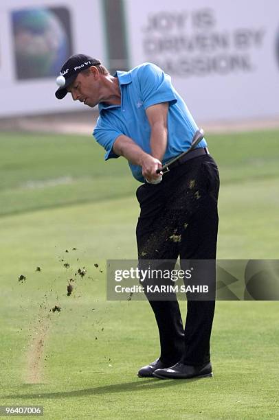 Danish golfer Soren Hansen competes in the first round of the 2.5 million dollars Dubai Desert Classic golf tournament at the Emirates Golf Club on...