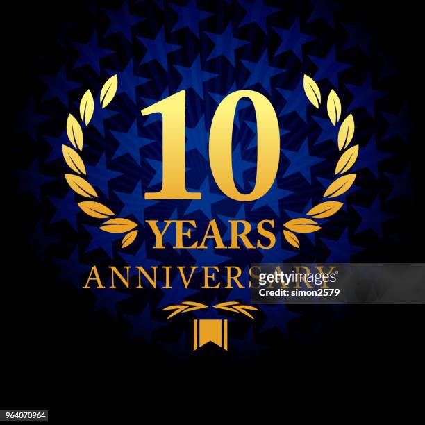 10 jahre jubiläum symbol mit blauer farbe sternform hintergrund - 10th anniversary stock-grafiken, -clipart, -cartoons und -symbole