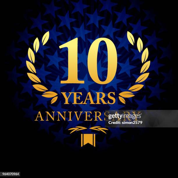 ten years anniversary icon with blue color star shape background - 10 year anniversary stock illustrations