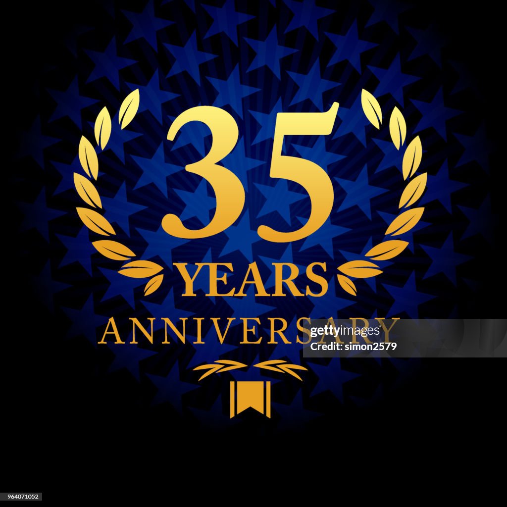 Thirty five years anniversary icon with blue color star shape background