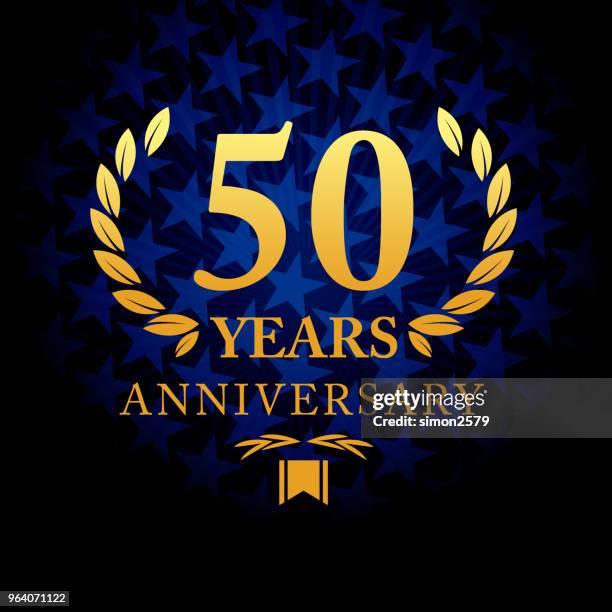 fifty years anniversary icon with blue color star shape background - 50th anniversary stock illustrations