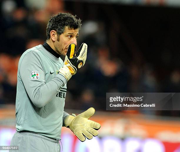 Francesco Toldo of Internazionale Milan spits on his glove during the first leg semifinal Tim Cup between FC Internazionale Milano and ACF Fiorentina...