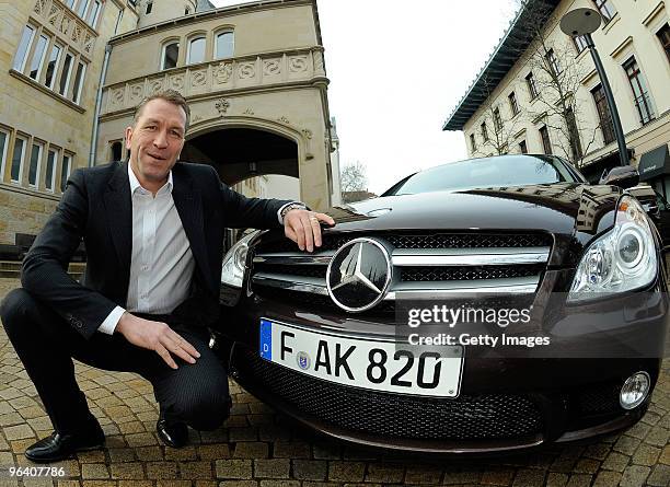 Andreas Koepke, goalkeer coach of German national team, receives a new Mercedes Benz car at Villa Kennedy on February 4, 2010 in Frankfurt, Germany.