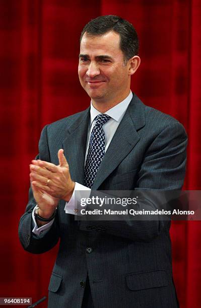 Prince Felipe of Spain attends 'Rey Jaime I Awards' at Lonja de los Mercaderes on February 4, 2010 in Valencia, Spain.