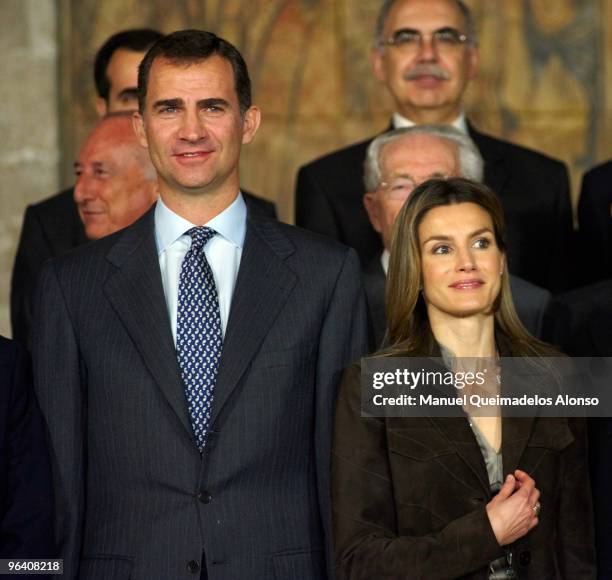 Prince Felipe of Spain and Princess Letizia of Spain attend 'Rey Jaime I Awards' at Lonja de los Mercaderes on February 4, 2010 in Valencia, Spain.