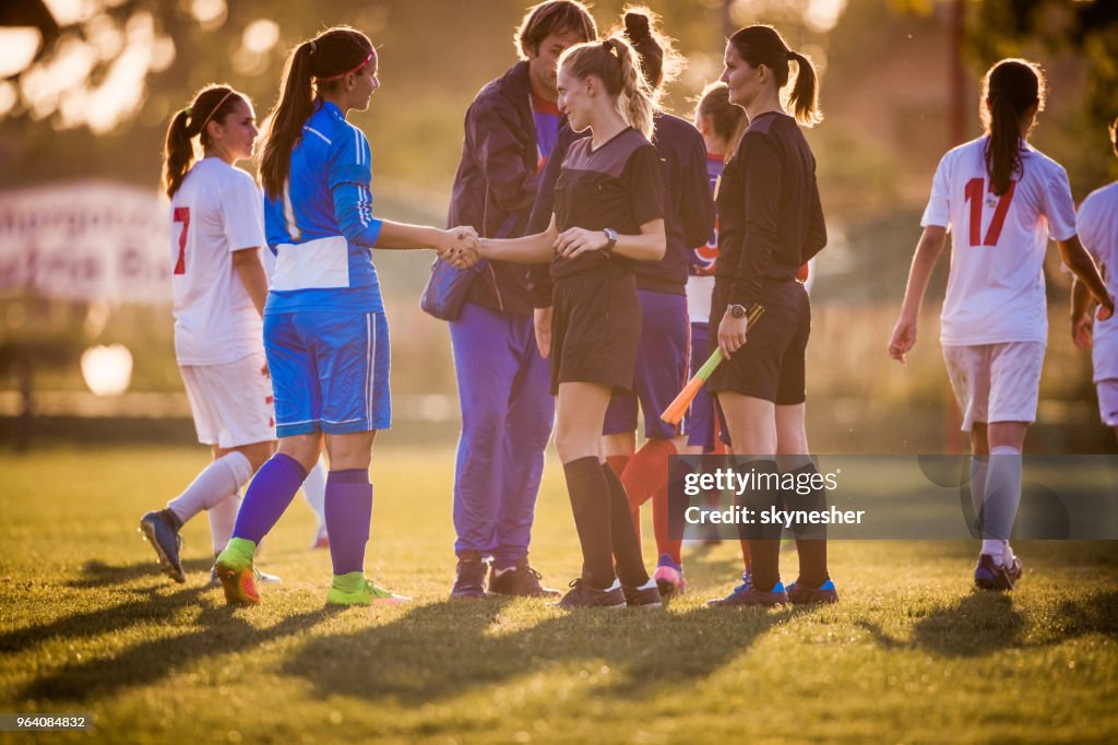 Good sportsmanship after woman's soccer match!