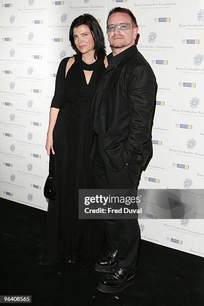 Bono and wife Ali Hewson attends the Raisa Gorbachev Foundation Third annual Gala Dinner at the Hampton Court Palace on June 7, 2008 in London,...