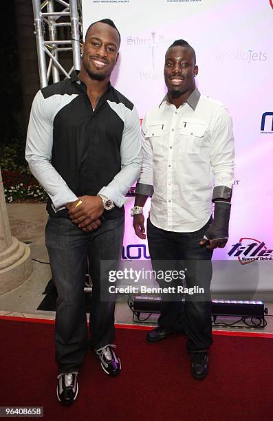 Vernon Davis of the San Franciso 49ers and Vontae Davis of the Miami Dolphins attend the Moves Magazine Annual Super Bowl Gala on February 3, 2010 in...